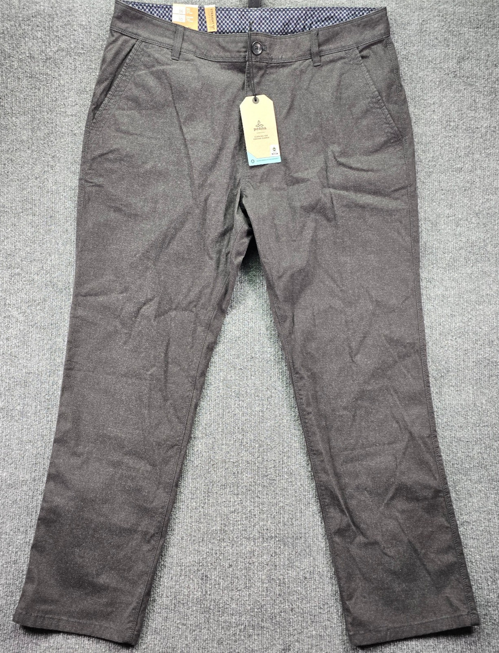 Prana Mcclee Pant 36x30 Charcoal Gray Organic Cotton Stretch Straight Fit Casual
